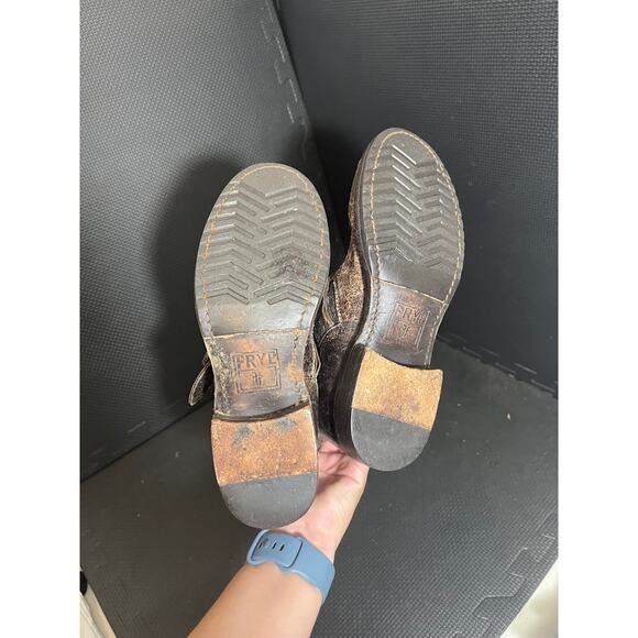 Women’s FRYE distressed Veronica short boot brown leather moto shoes size 6B - Picture 6 of 9